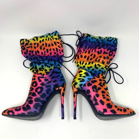 SOPHITINA Thigh High Rainbow Boots Stretchy Pointed Toe High Heels Boots Size 36 - Picture 4 of 9